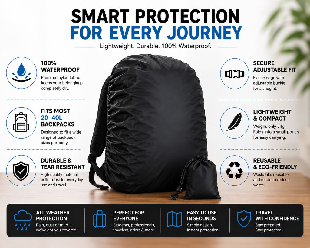 RainGuard™ Waterproof Backpack Rain Cover | Fits 20–40L Bags