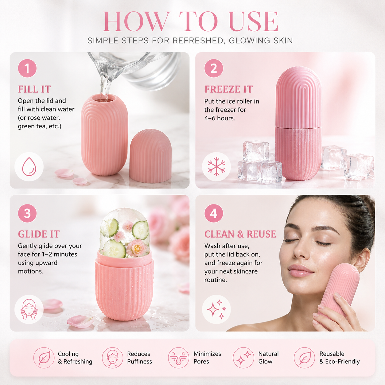 Reusable Ice Roller for Face & Eyes – Reduces Puffiness, Acne & Enlarged Pores