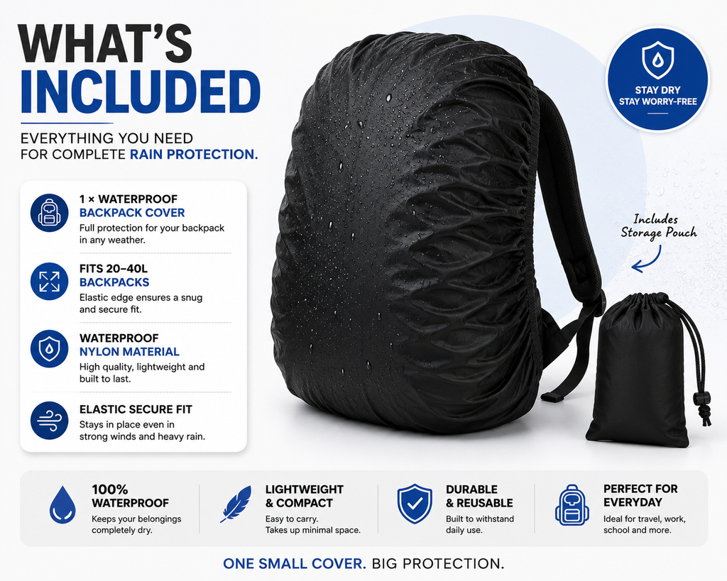RainGuard™ Waterproof Backpack Rain Cover | Fits 20–40L Bags